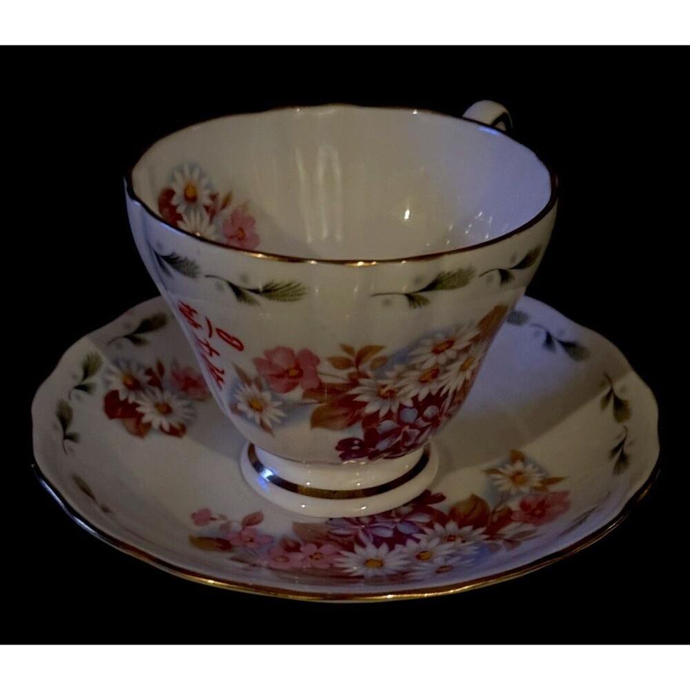 Royal Vale Fine Bone China Tea Cup & Saucer White Pink Flowers - VINTAGE